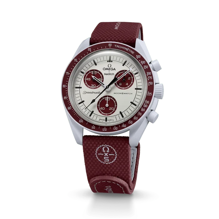 Moonswatch Bordeaux/Light Grey Rubber